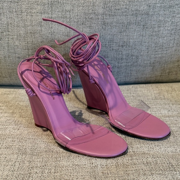 Andrea Wazen Clara PVC & Leather Wedge Sandal Gently Used